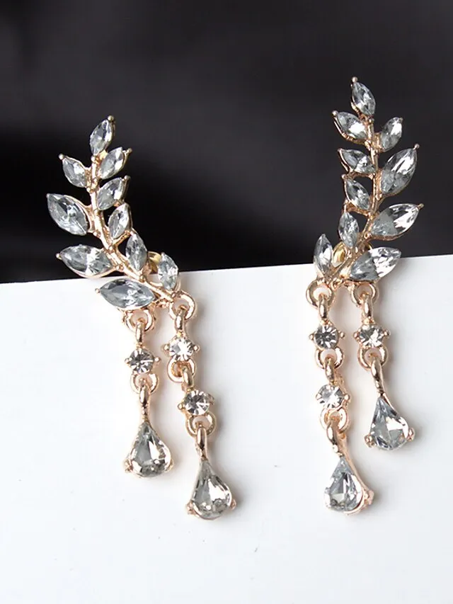 1 Pair Stud Earrings Dangle Earrings For Women's Cubic Zirconia Wedding Gift Daily Alloy Leaf