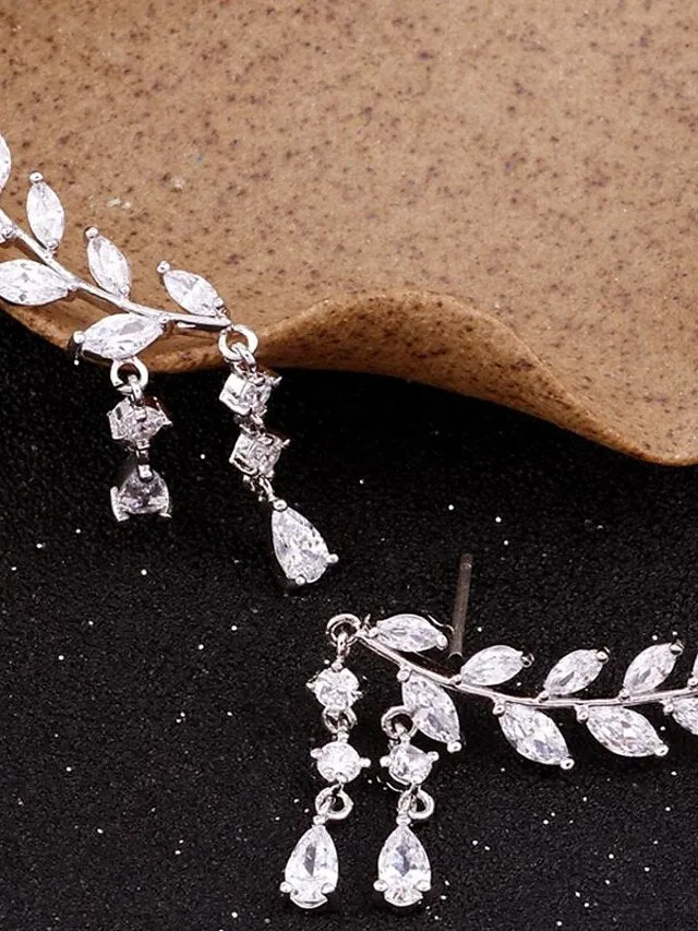 1 Pair Stud Earrings Dangle Earrings For Women's Cubic Zirconia Wedding Gift Daily Alloy Leaf