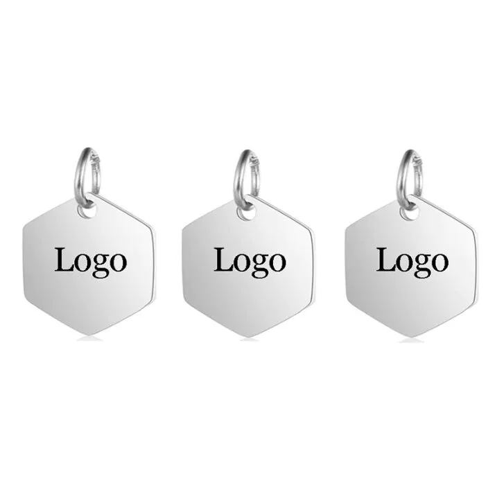 10 Custom Stainless Steel Hexagon Charm, Gold Silver Personalized Charm, Logo Beads, Laser Engraved Charm Beads For Jewelry Bracelets Making