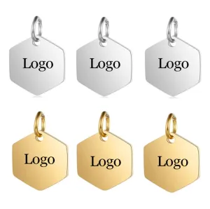 10 Custom Stainless Steel Hexagon Charm, Gold Silver Personalized Charm, Logo Beads, Laser Engraved Charm Beads For Jewelry Bracelets Making