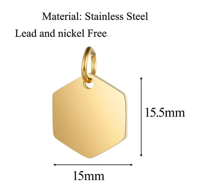 10 Custom Stainless Steel Hexagon Charm, Gold Silver Personalized Charm, Logo Beads, Laser Engraved Charm Beads For Jewelry Bracelets Making