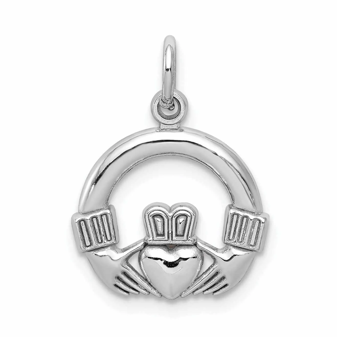 10K White Gold Polish Finish Claddagh Pendant