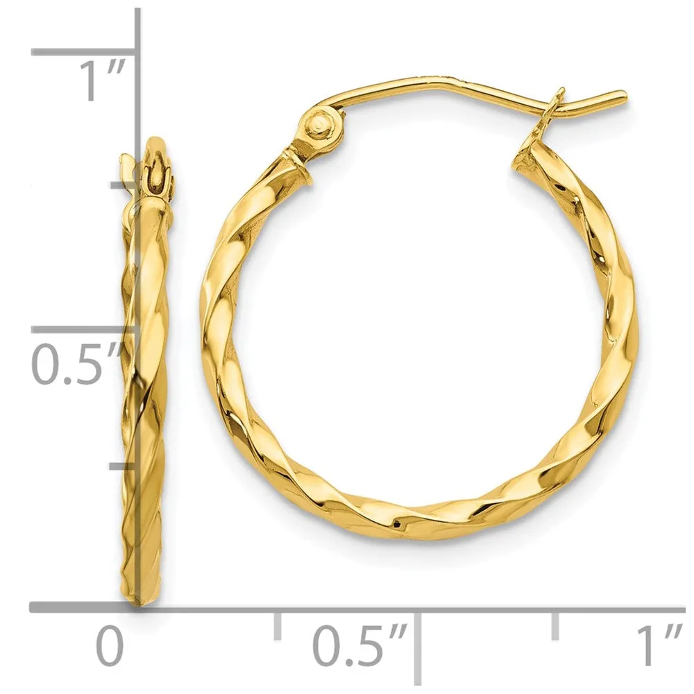 10KT Yellow Gold 20X2MM Twist Hoop Earrings