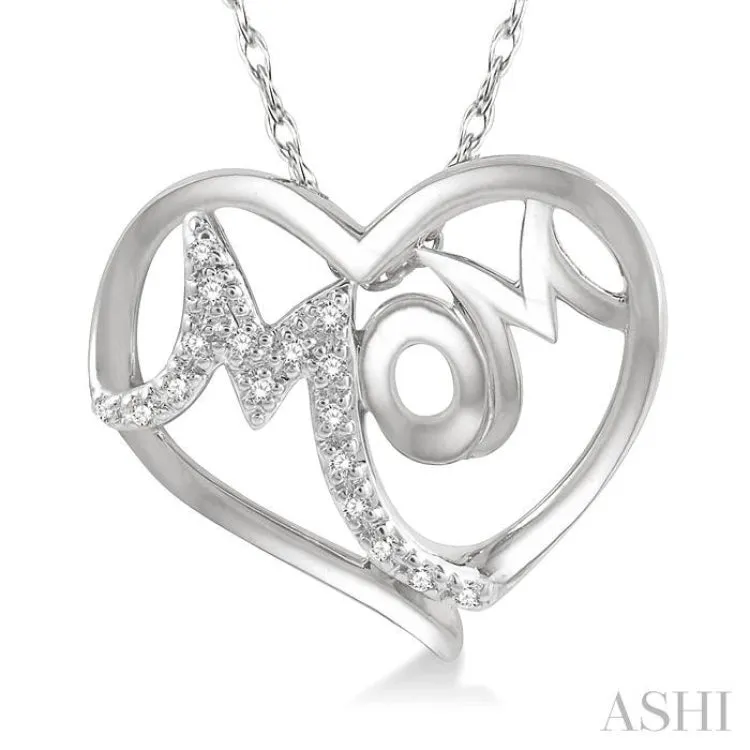 1/20 ctw MOM Round Cut Diamond Heart Pendant With Chain in 10K White Gold