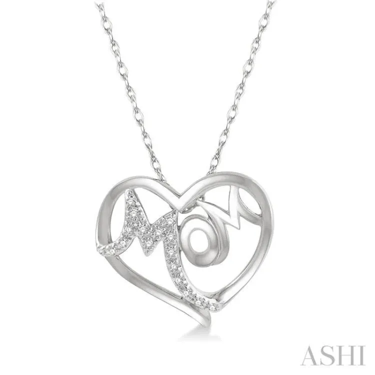 1/20 ctw MOM Round Cut Diamond Heart Pendant With Chain in 10K White Gold