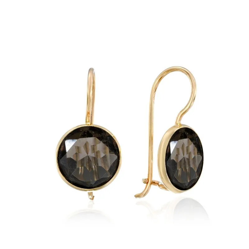 14K Classic Round Gemstone Gold Drop Earrings