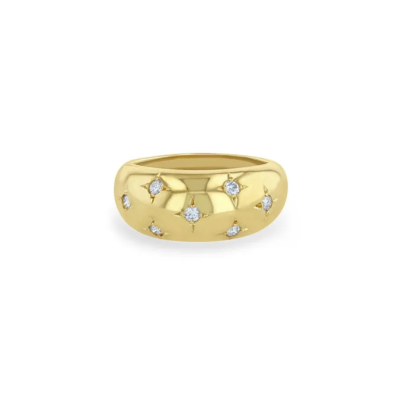 14k Gold Scattered Star Set Diamond Medium Aura Ring