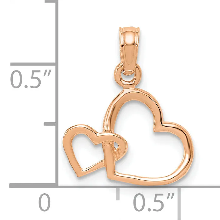 14K Rose Polished Intertwined Double Heart Pendant