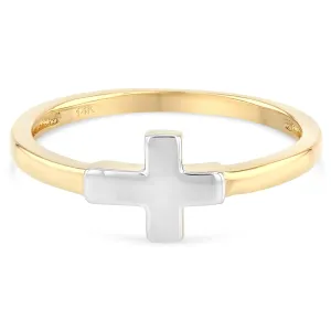 14K Solid Gold Simple Religious Cross Ring