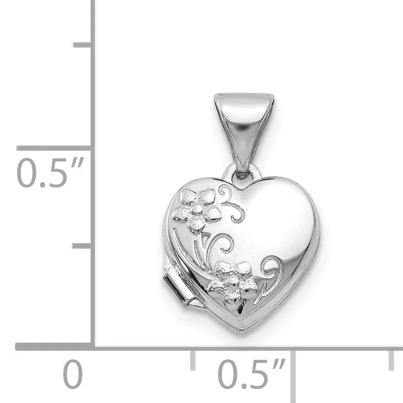 14k White Gold Heart-Shaped Floral Locket