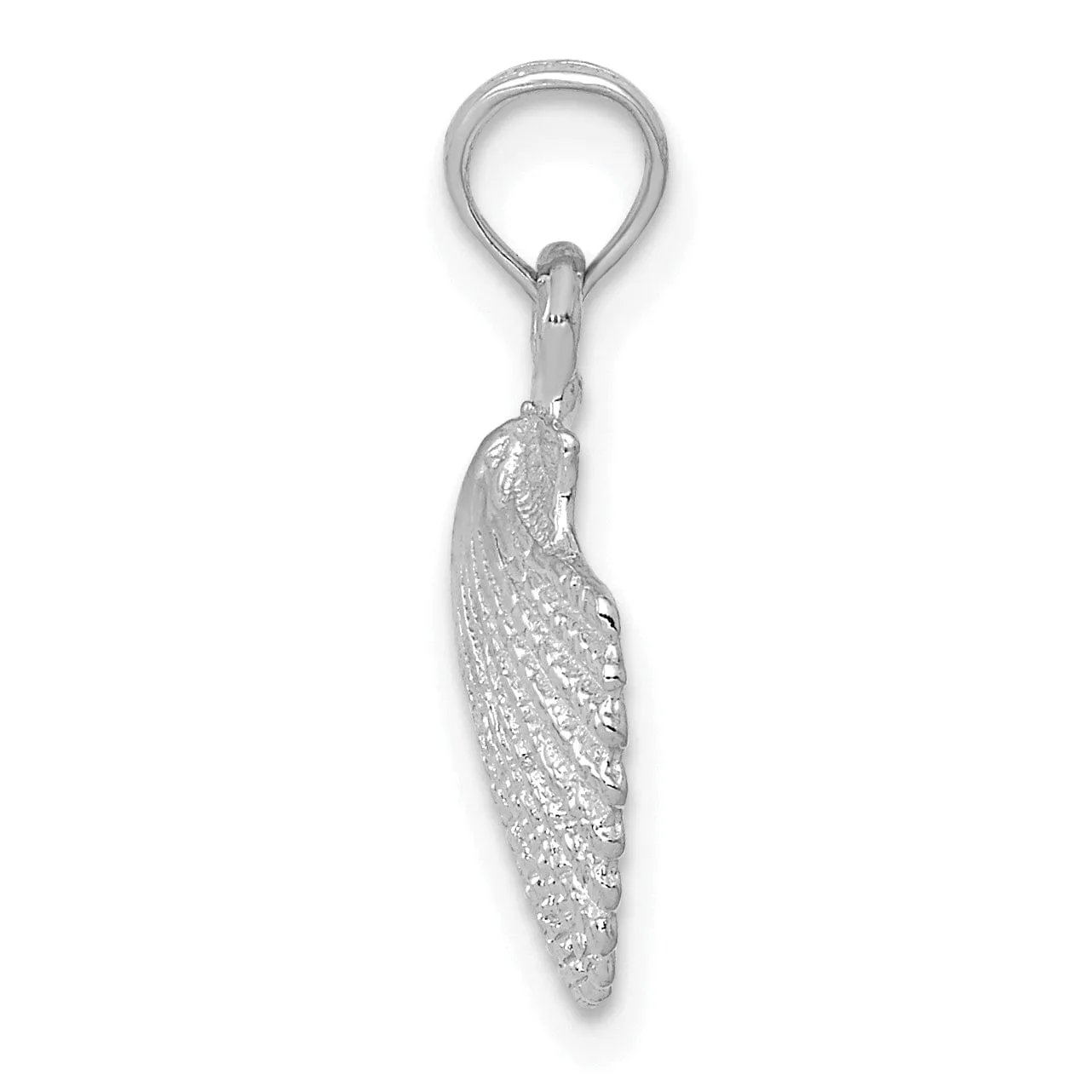 14K White Gold Solid Textured Polished Finish Sea Scallop Shell Charm Pendant