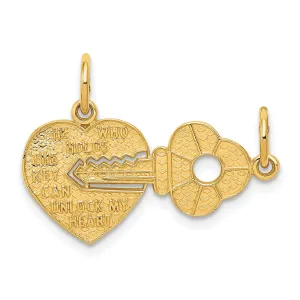 14K Yellow Gold 2-Piece Break Apart HE WHO HOLDS THE KEY CAN UNLOCK MY HEART Charm