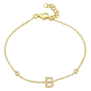 14k Yellow Gold Diamond Initial Bracelet- 7mm