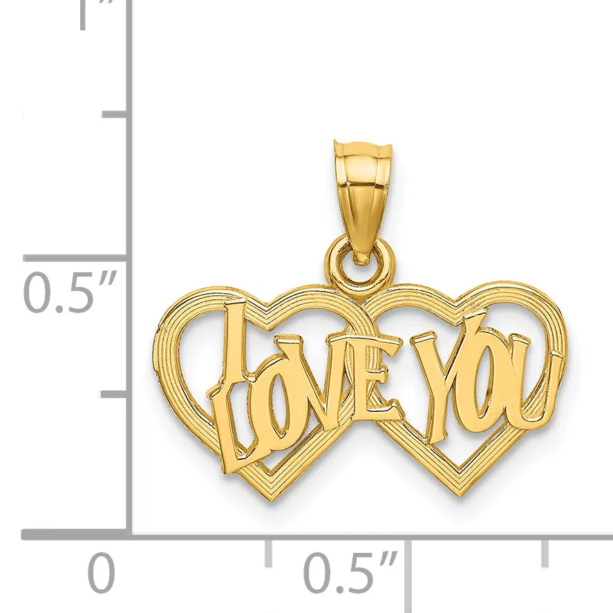 14k Yellow Gold I LOVE YOU Double Heart Pendant