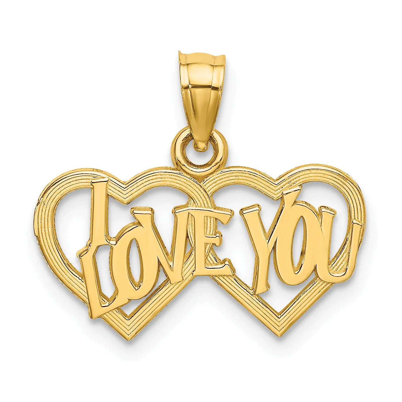 14k Yellow Gold I LOVE YOU Double Heart Pendant