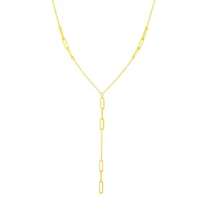 14K Yellow Gold Lariat Necklace with Paperclip Chain Stations