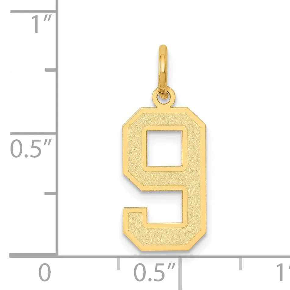 14k Yellow Gold Satin Brush Finish Medium Size Number 9 Charm Pendant