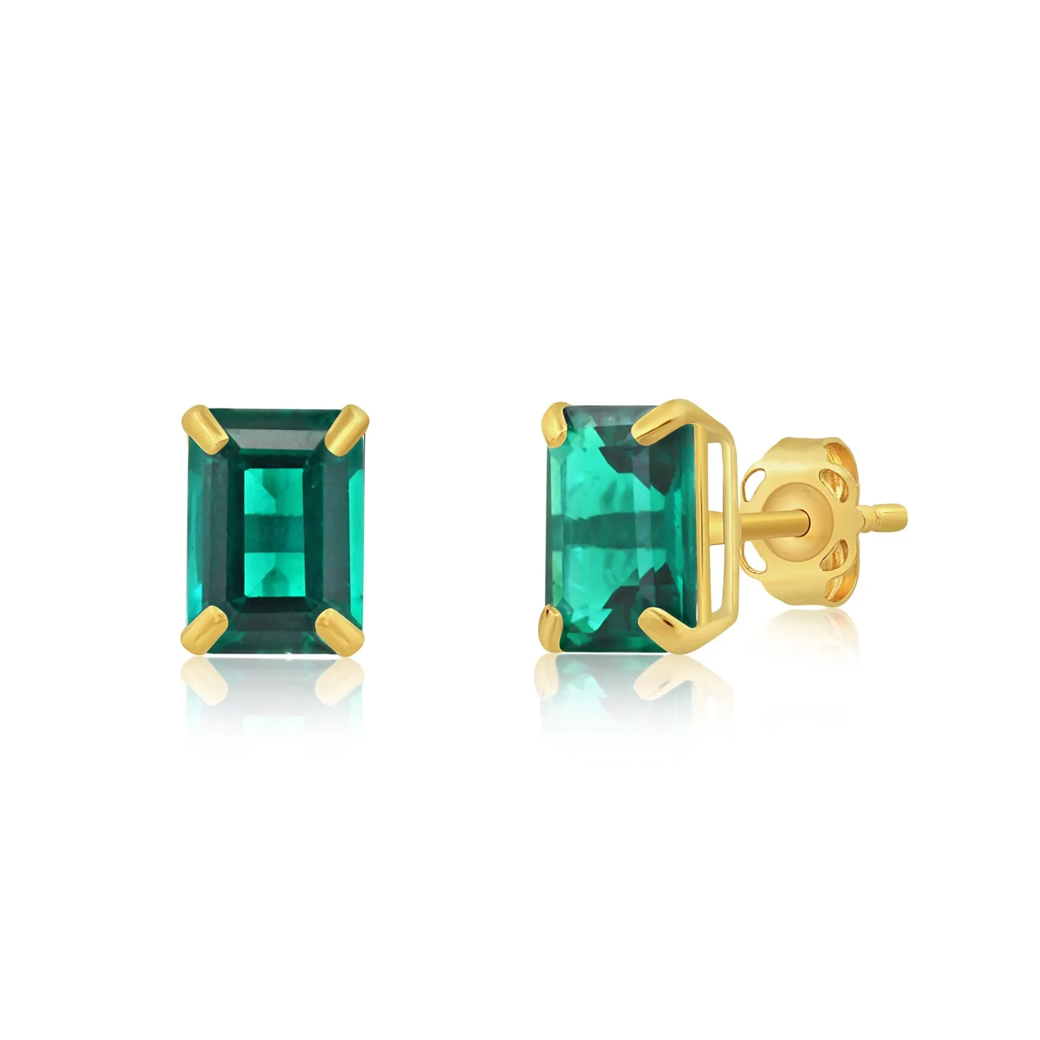 14k Yellow Gold Solitaire Emerald-Cut Gemstone Stud Earrings (7x5mm)