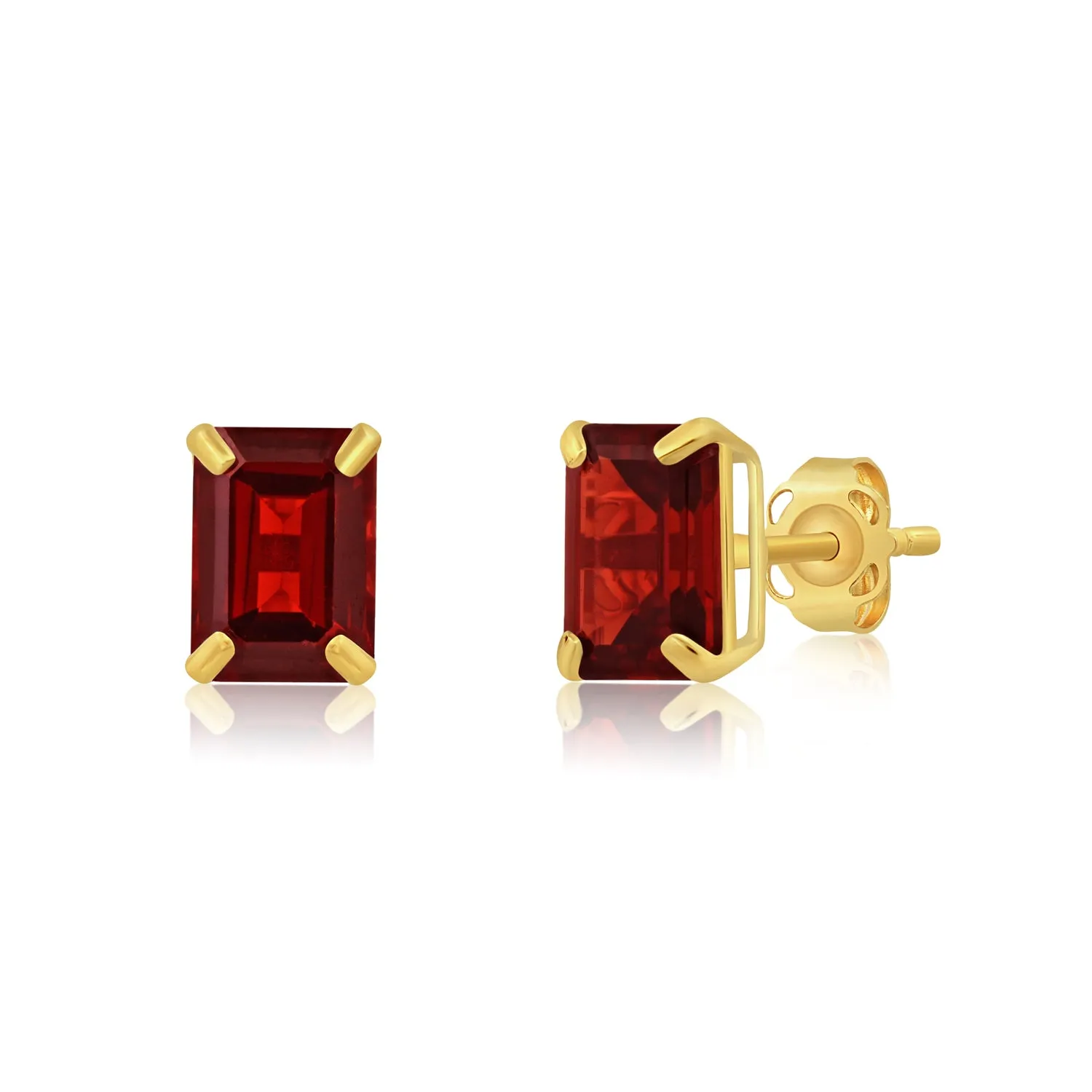 14k Yellow Gold Solitaire Emerald-Cut Gemstone Stud Earrings (7x5mm)