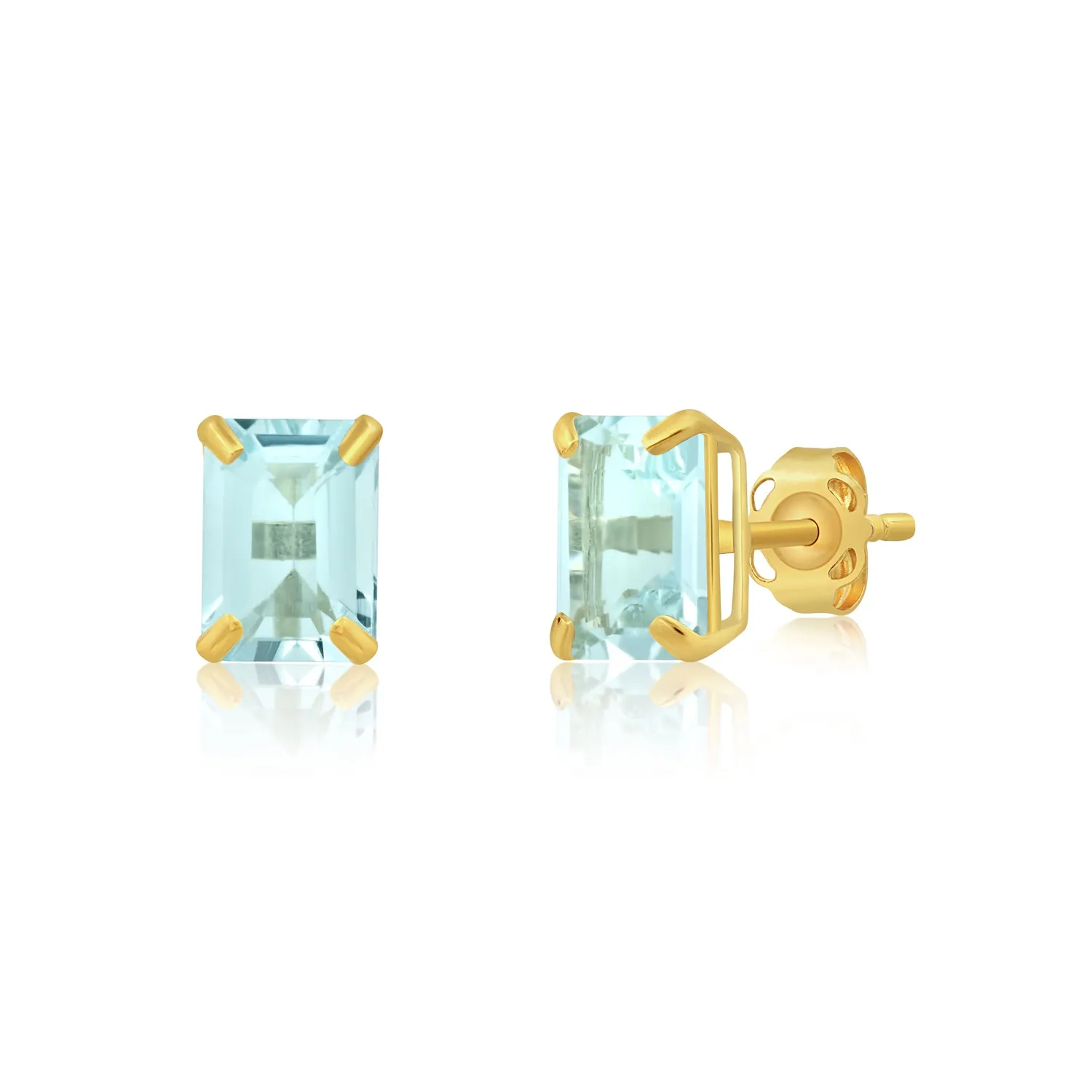 14k Yellow Gold Solitaire Emerald-Cut Gemstone Stud Earrings (7x5mm)