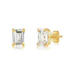 14k Yellow Gold Solitaire Emerald-Cut Gemstone Stud Earrings (7x5mm)