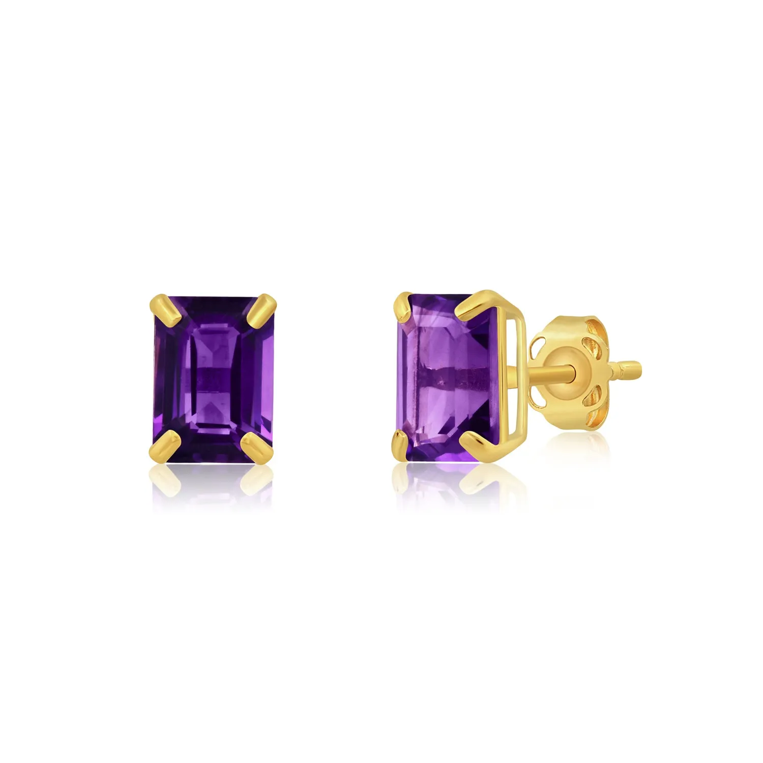 14k Yellow Gold Solitaire Emerald-Cut Gemstone Stud Earrings (7x5mm)