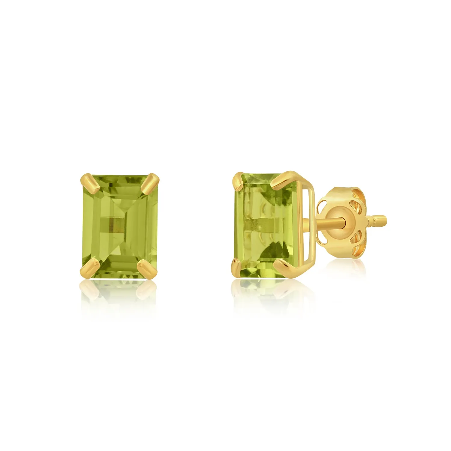 14k Yellow Gold Solitaire Emerald-Cut Gemstone Stud Earrings (7x5mm)