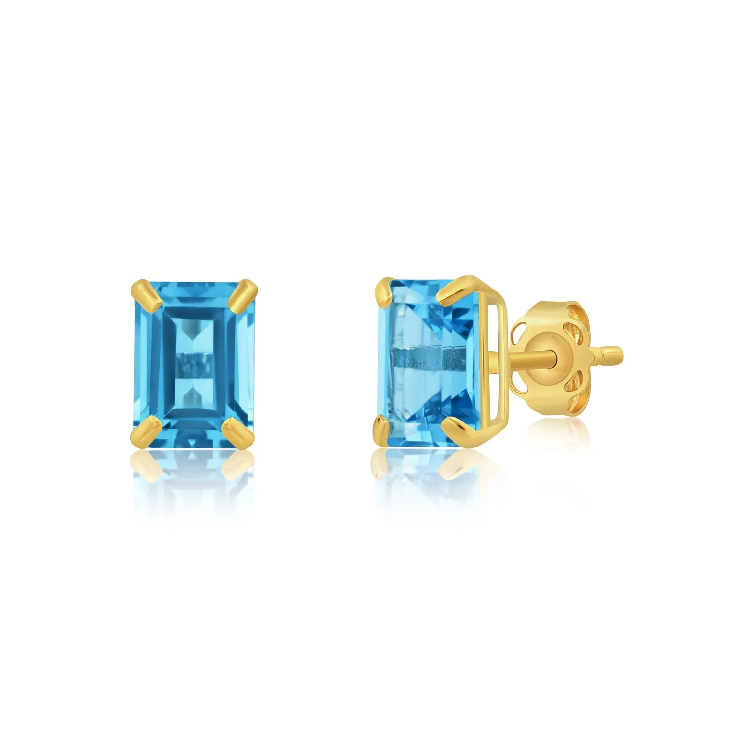 14k Yellow Gold Solitaire Emerald-Cut Gemstone Stud Earrings (7x5mm)