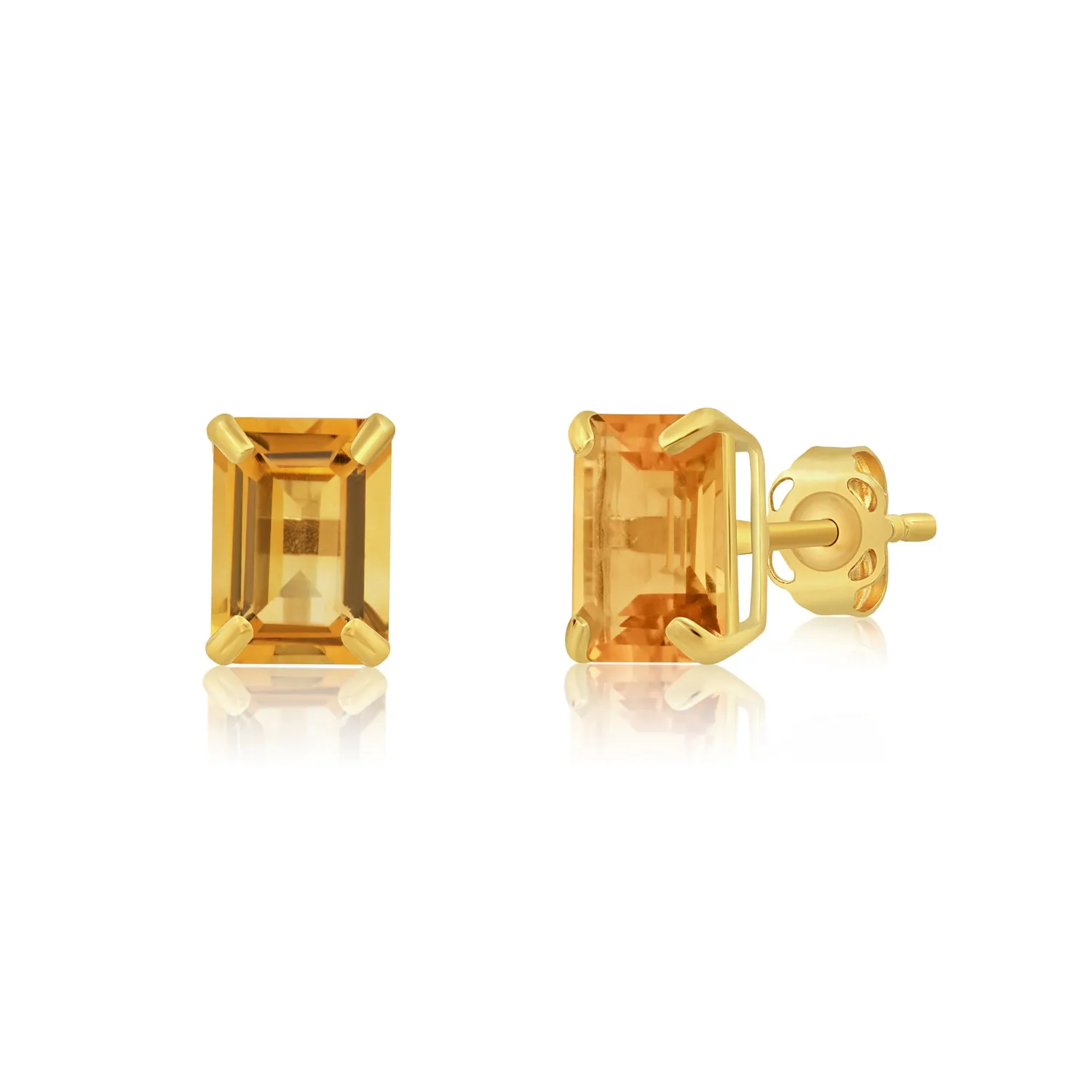 14k Yellow Gold Solitaire Emerald-Cut Gemstone Stud Earrings (7x5mm)