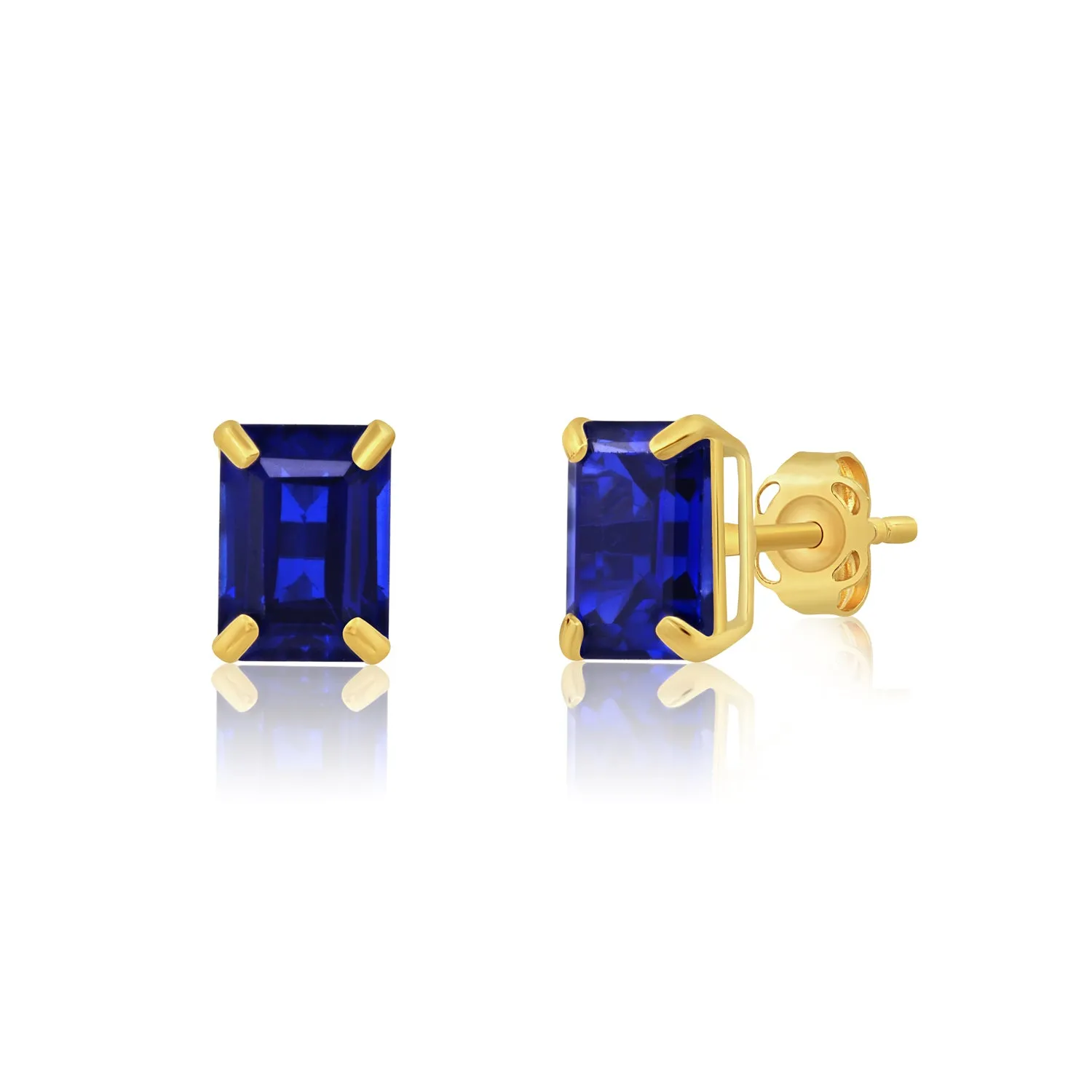 14k Yellow Gold Solitaire Emerald-Cut Gemstone Stud Earrings (7x5mm)