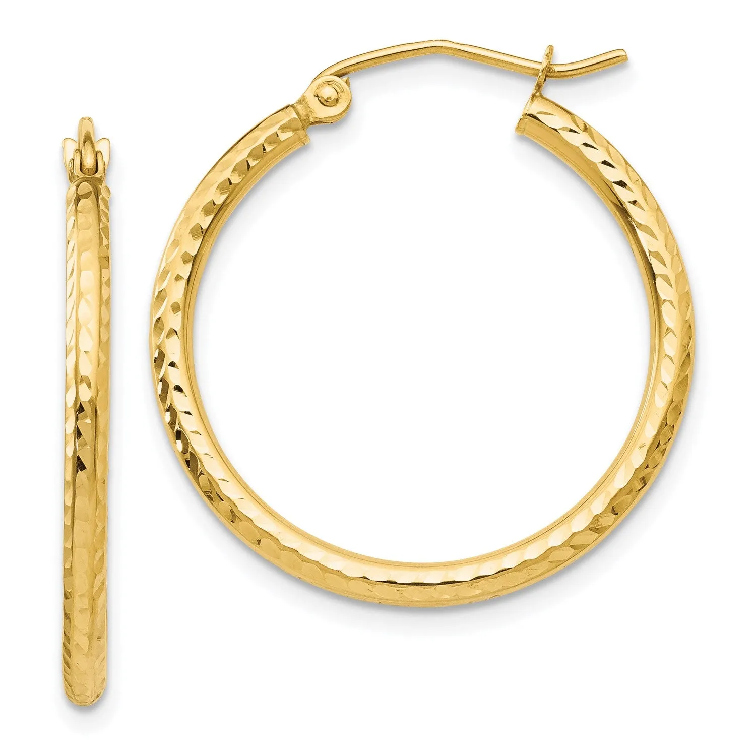 14KT Yellow Gold 25X2MM Diamond-cut Hoop Earrings