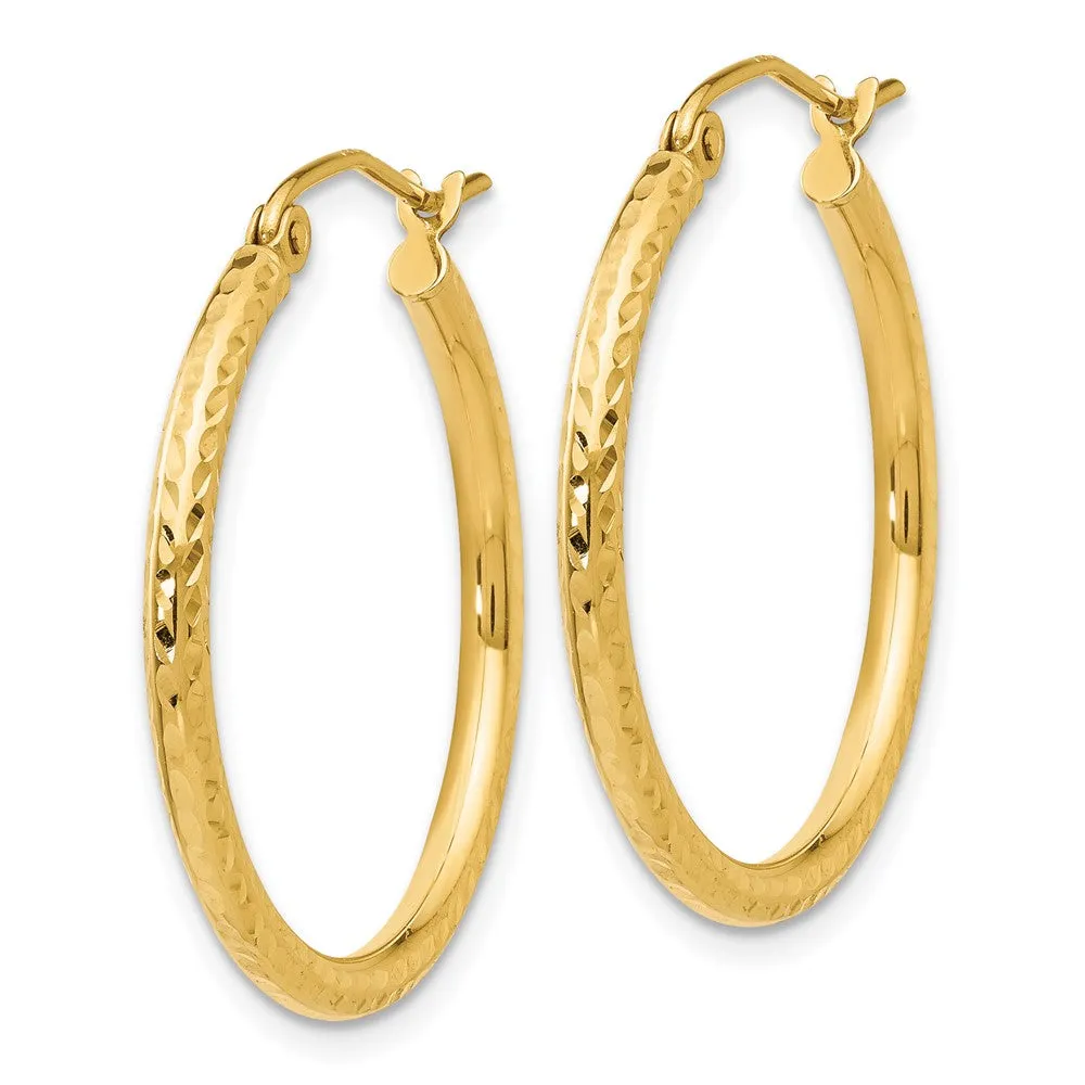 14KT Yellow Gold 25X2MM Diamond-cut Hoop Earrings