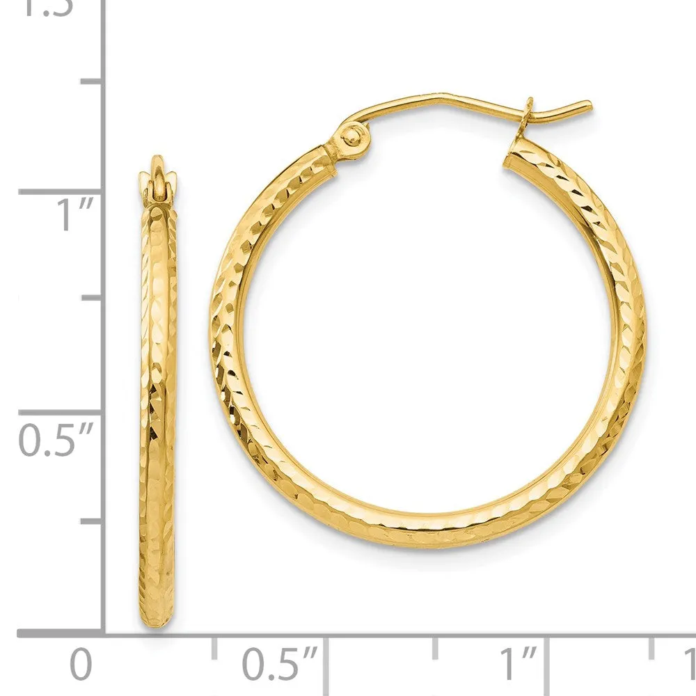 14KT Yellow Gold 25X2MM Diamond-cut Hoop Earrings