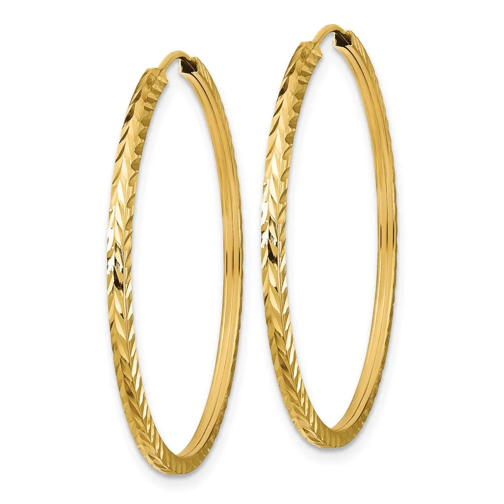 14KT Yellow Gold 35X1.35MM Diamond-cut Endless Hoop Earrings