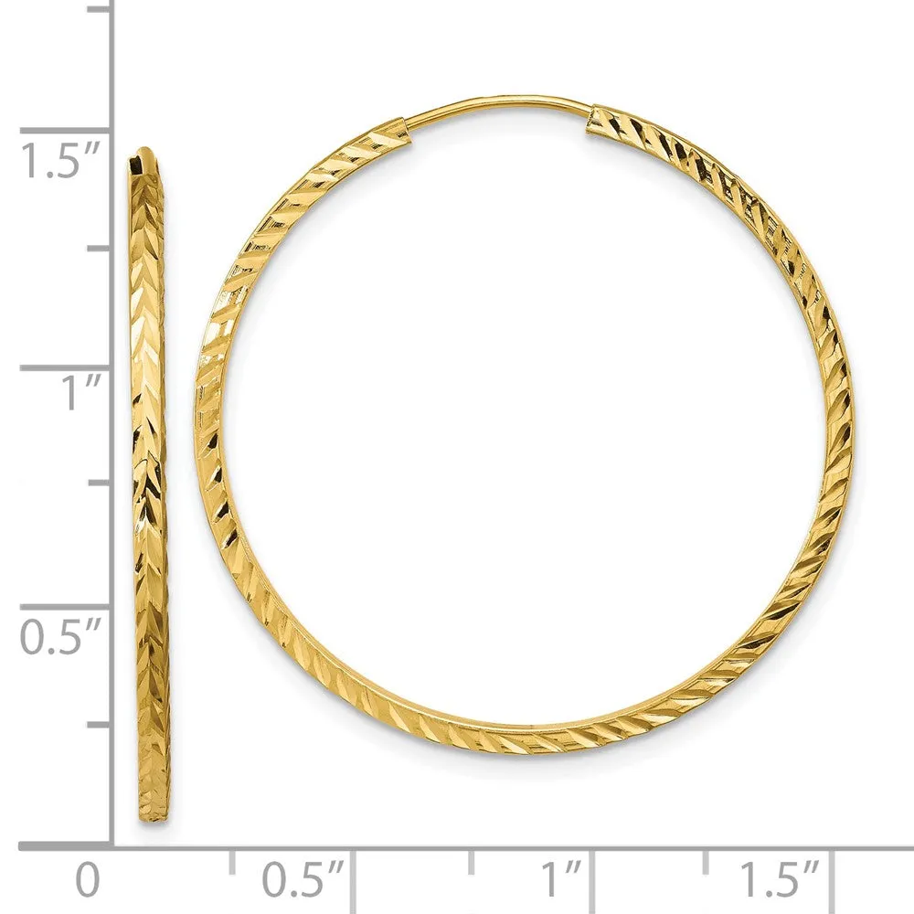 14KT Yellow Gold 35X1.35MM Diamond-cut Endless Hoop Earrings