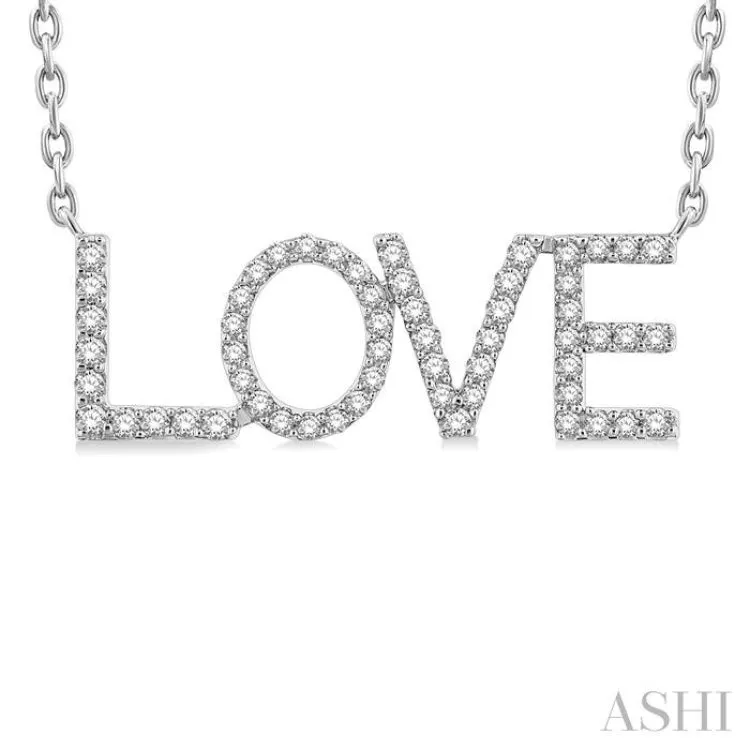 1/5 Ctw 'Love' Block Round Cut Diamond Necklace in 10K White Gold