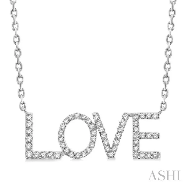 1/5 Ctw 'Love' Block Round Cut Diamond Necklace in 10K White Gold