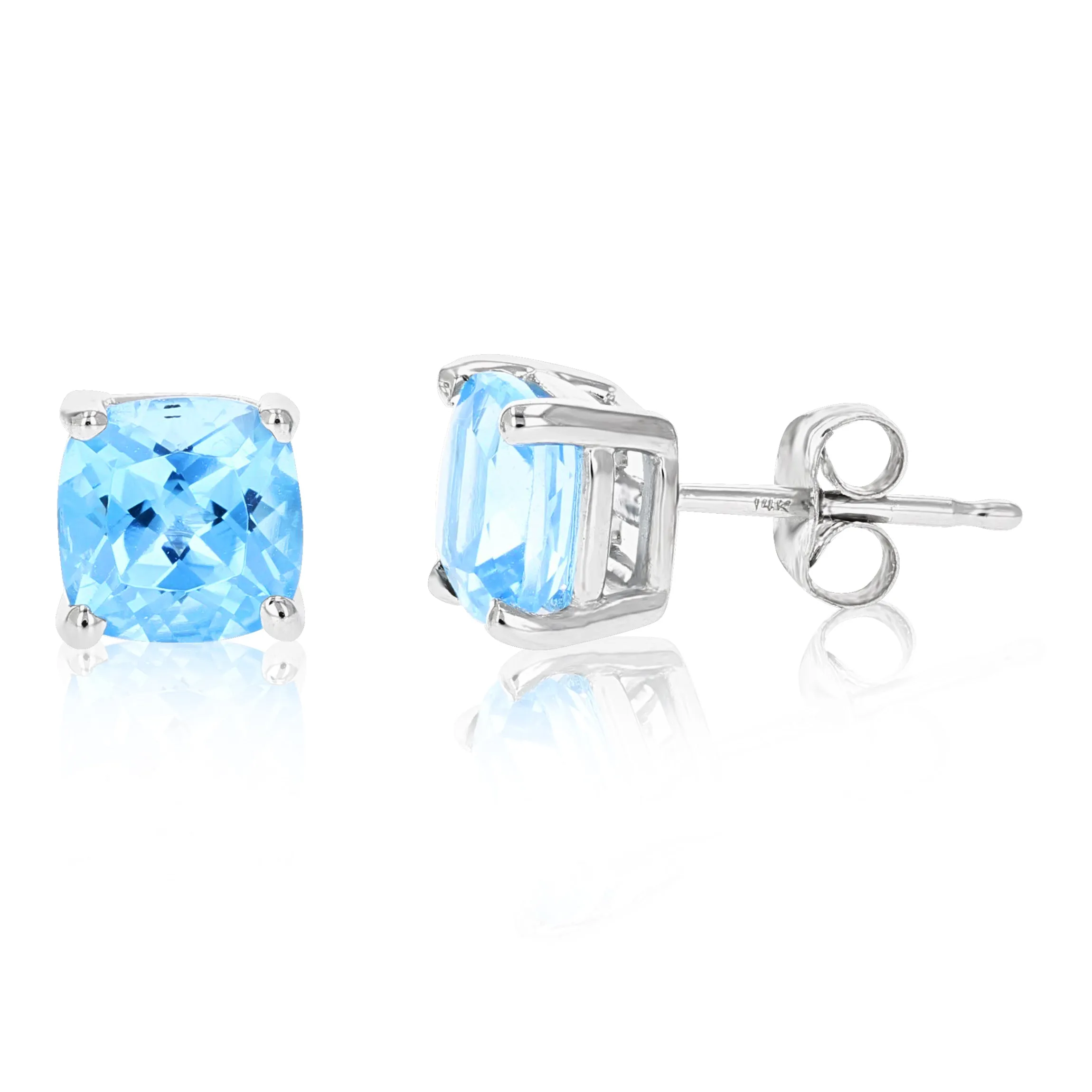 1.80 cttw 6 MM Blue Topaz Stud Earrings 14K Gold Cushion Cut with Push Backs December Birthstone