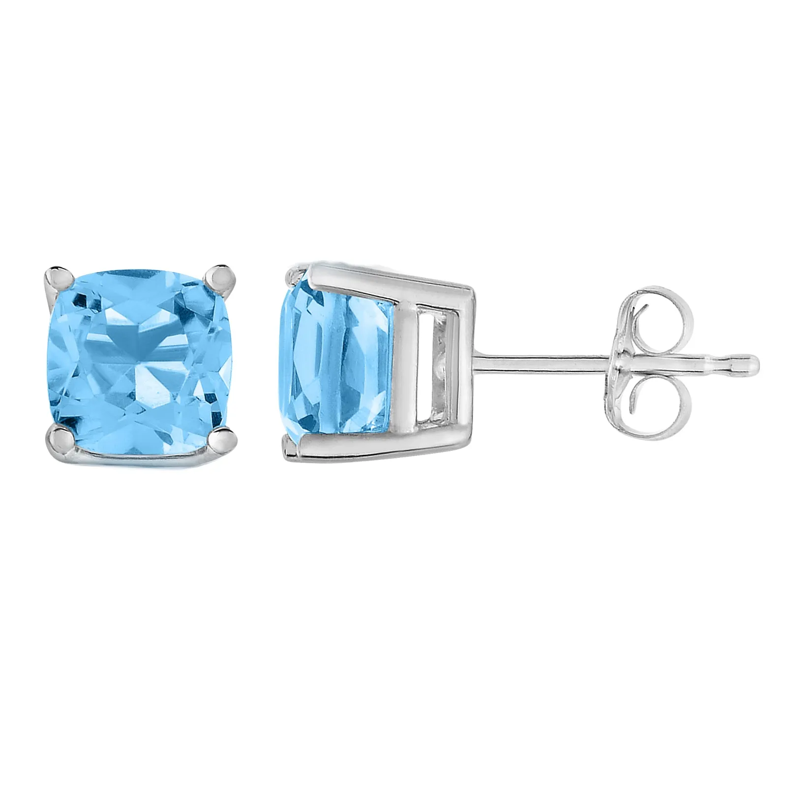 1.80 cttw 6 MM Blue Topaz Stud Earrings 14K Gold Cushion Cut with Push Backs December Birthstone