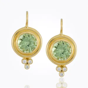 18K Classic Faceted Round Earrings with mint peridot and diamond granulation