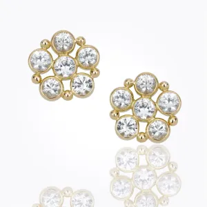 18K Daisy Earrings with rose cut white sapphire