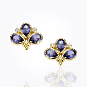 18K Fan Earrings with tanzanite and diamond