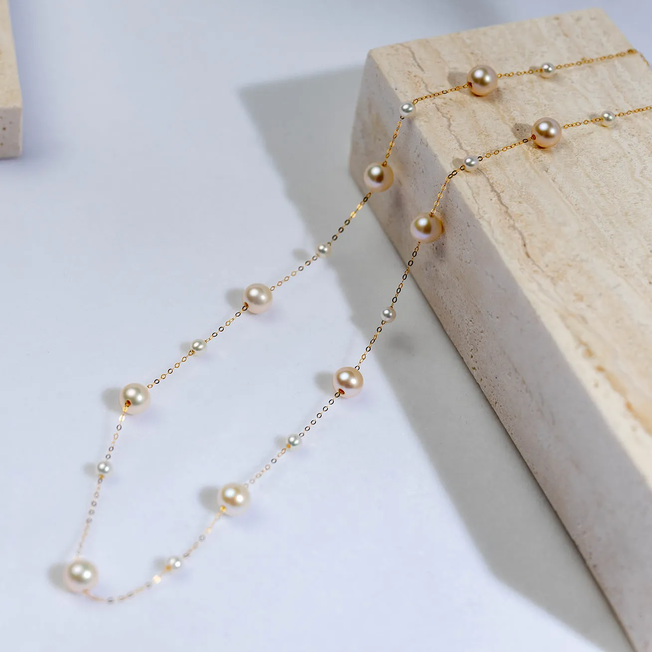 18K Solid Gold Freshwater Pearl Necklace KN00027