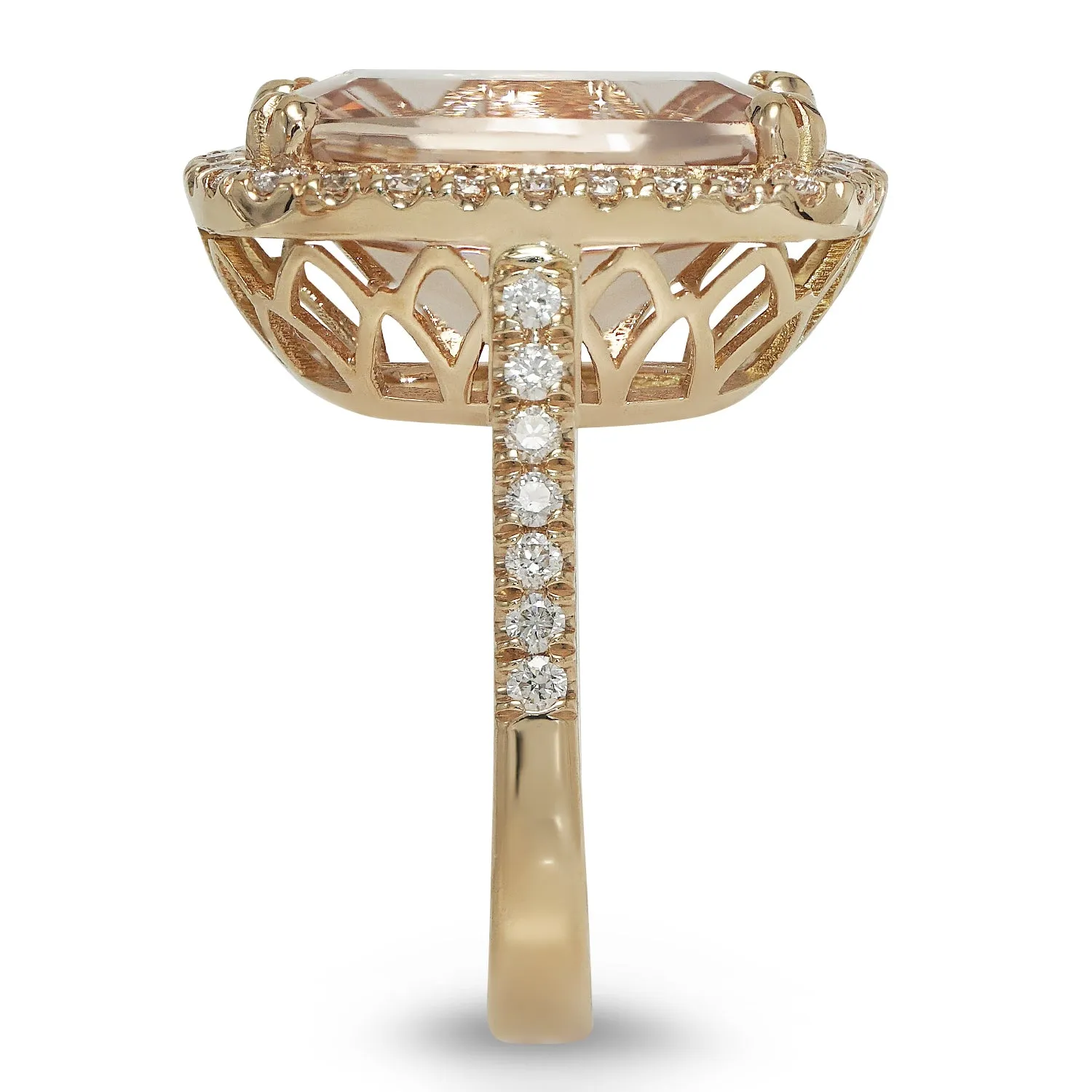 18kt Rose Gold Cushion Morganite and Diamond Ring