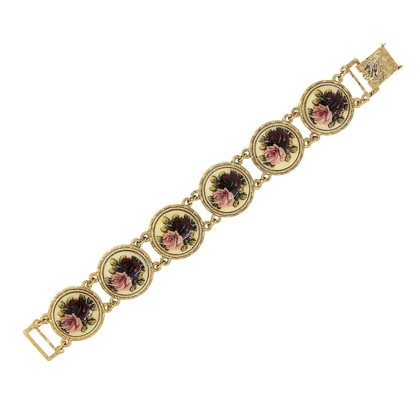 1928 Jewelry Round Multi Link Flower Stone Clasp Bracelet