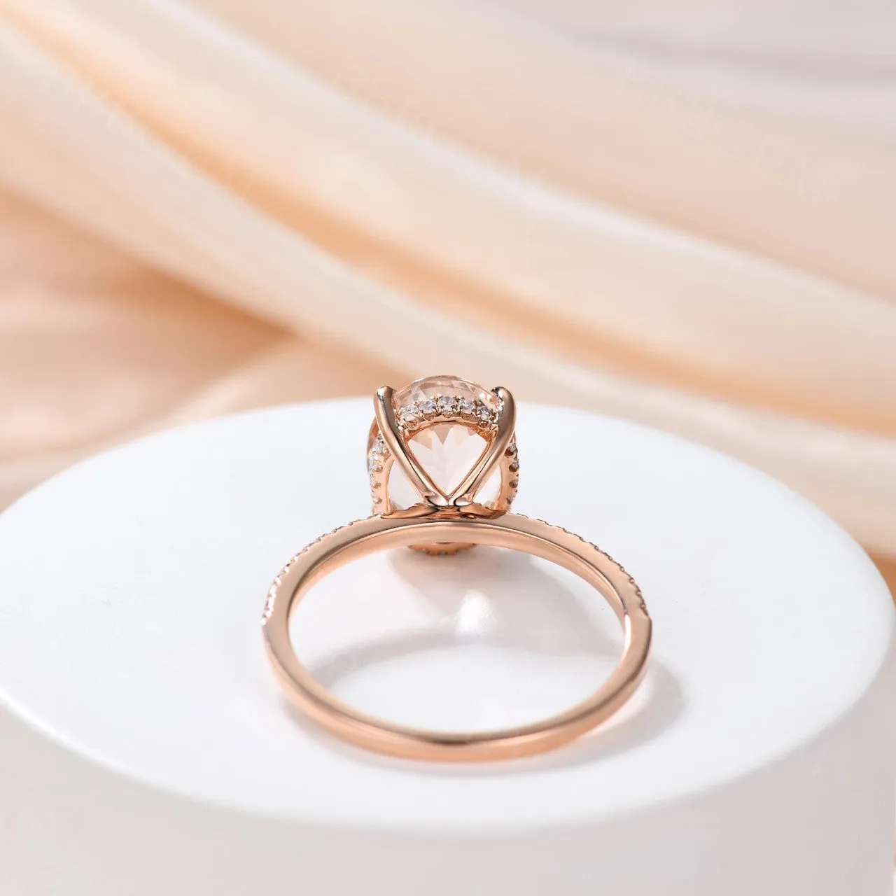 3 Carat 8x10mm Morganite Engagement Ring Diamond Halo Oval in 14K/18K Rose Gold