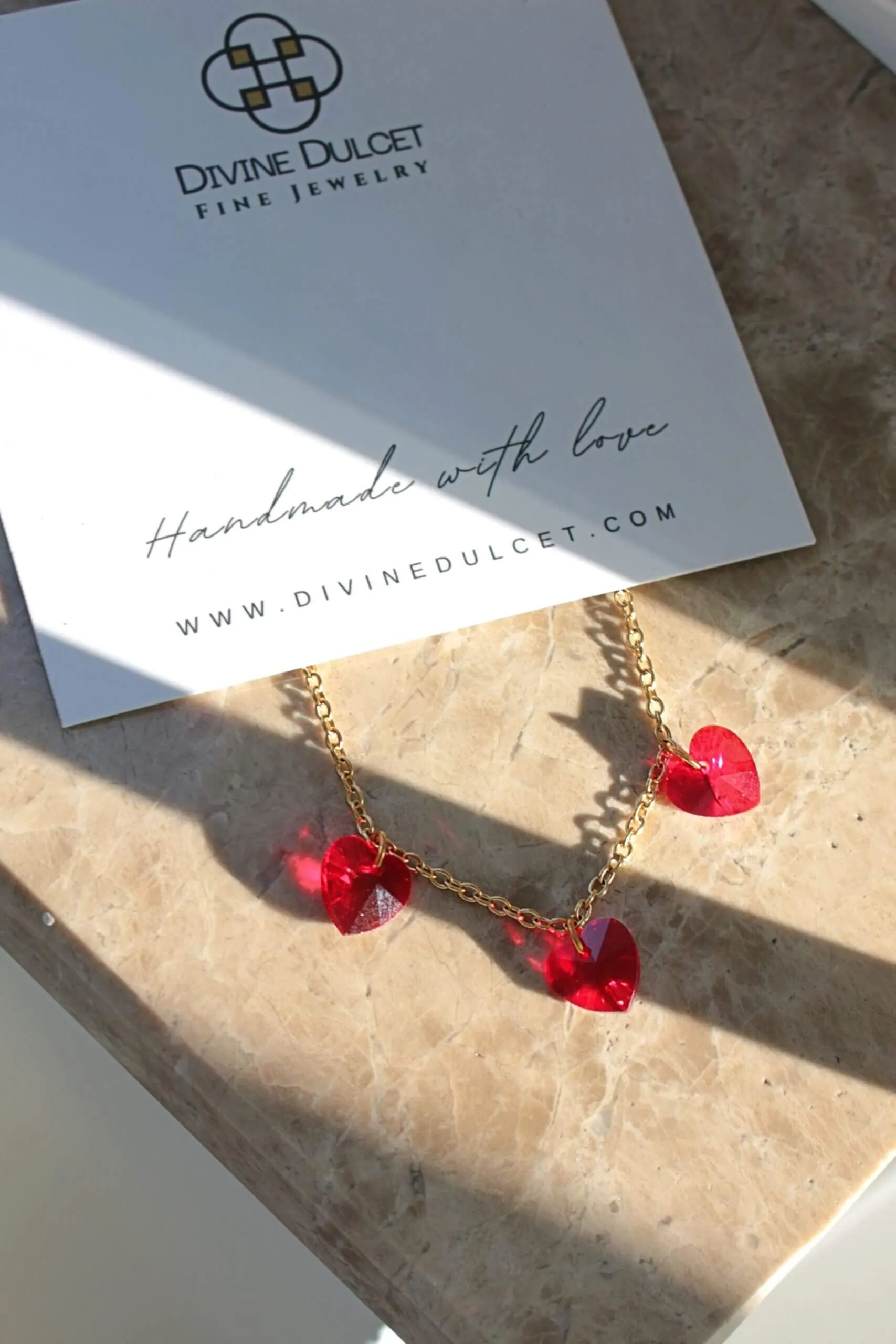 3 Red Hearts 24 Karat Gold Necklace