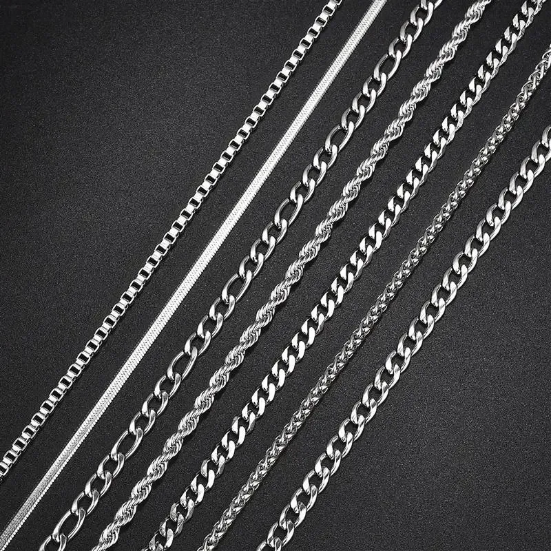 3D Vertical Bar Necklaces for Men Two Layer Stainless Steel Geometric Pendant Snake Chain Cuban Chain Fashion Necklace