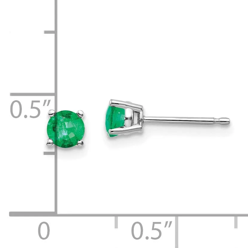 4MM Round Emerald Stud Earrings in 14KT White Gold