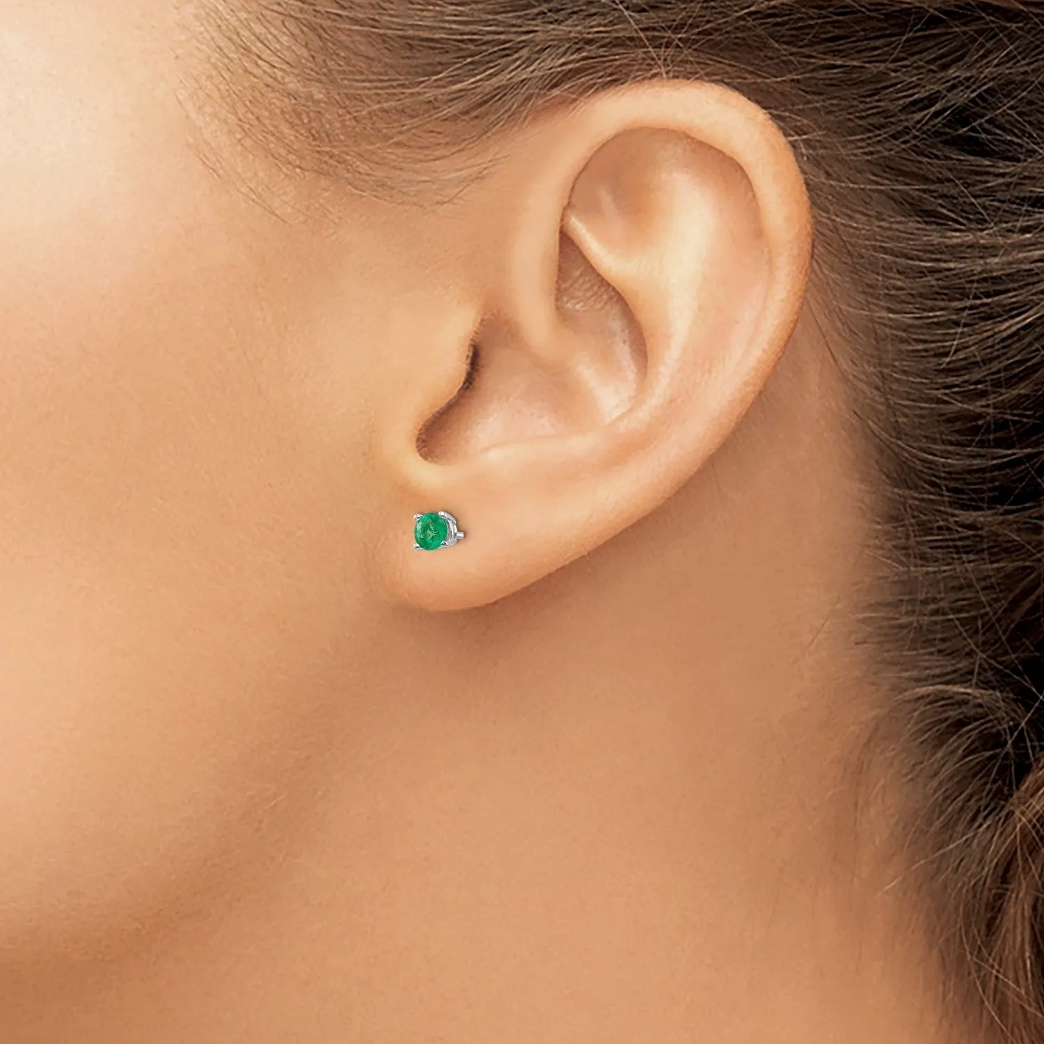 4MM Round Emerald Stud Earrings in 14KT White Gold